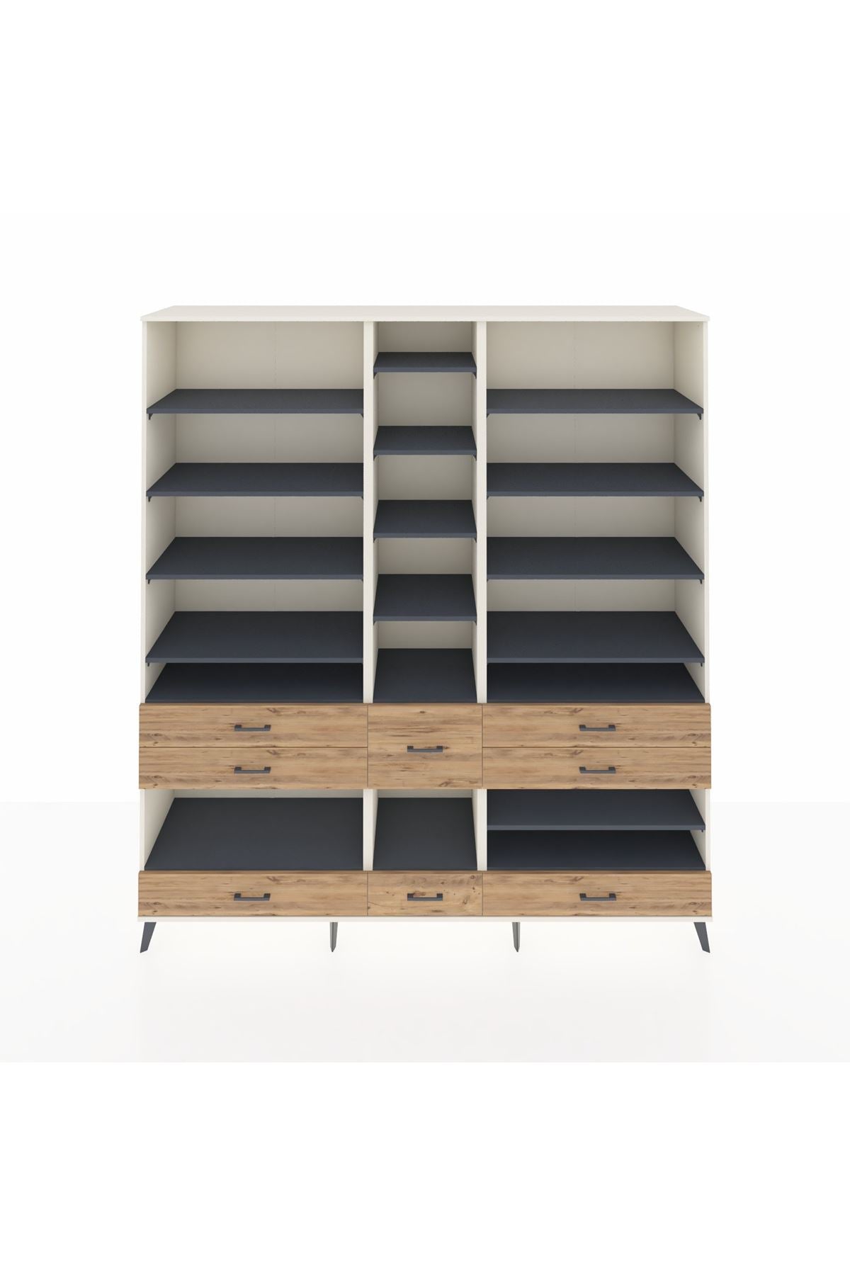 Hyperion Dolap 19 Raflı 8 Çekmeceli 220x44x243 Aytaşı-Antrasit/Çam