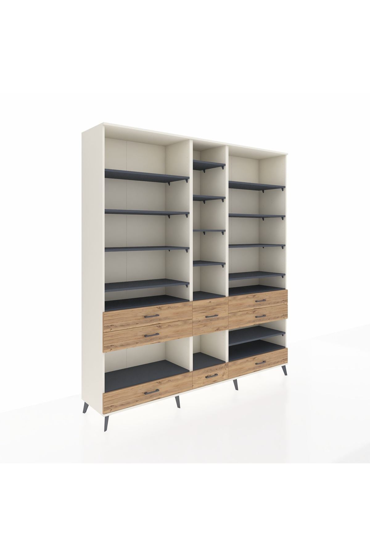 Hyperion Dolap 19 Raflı 8 Çekmeceli 220x44x243 Aytaşı-Antrasit/Çam