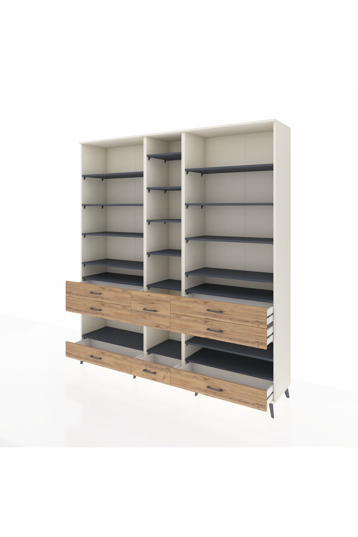 Hyperion Dolap 19 Raflı 8 Çekmeceli 220x44x243 Aytaşı-Antrasit/Çam