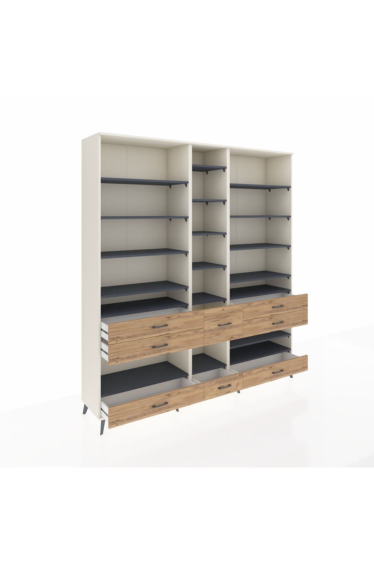 Hyperion Dolap 19 Raflı 8 Çekmeceli 220x44x243 Aytaşı-Antrasit/Çam