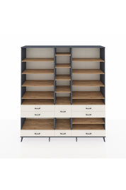 Hyperion Dolap 19 Raflı 8 Çekmeceli 220x44x243 Antrasit-Çam/Aytaşı