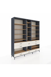 Hyperion Dolap 19 Raflı 8 Çekmeceli 220x44x243 Antrasit-Çam/Aytaşı