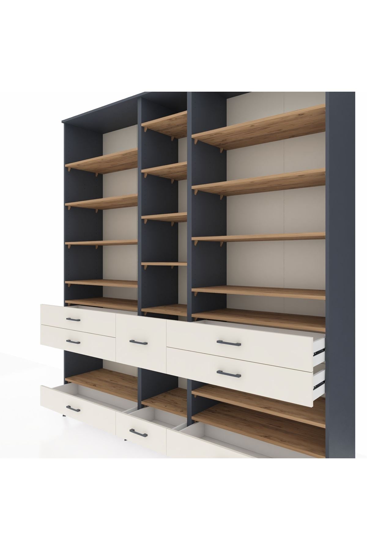 Hyperion Dolap 19 Raflı 8 Çekmeceli 220x44x243 Antrasit-Çam/Aytaşı