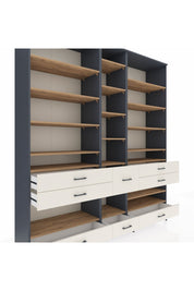 Hyperion Dolap 19 Raflı 8 Çekmeceli 220x44x243 Antrasit-Çam/Aytaşı