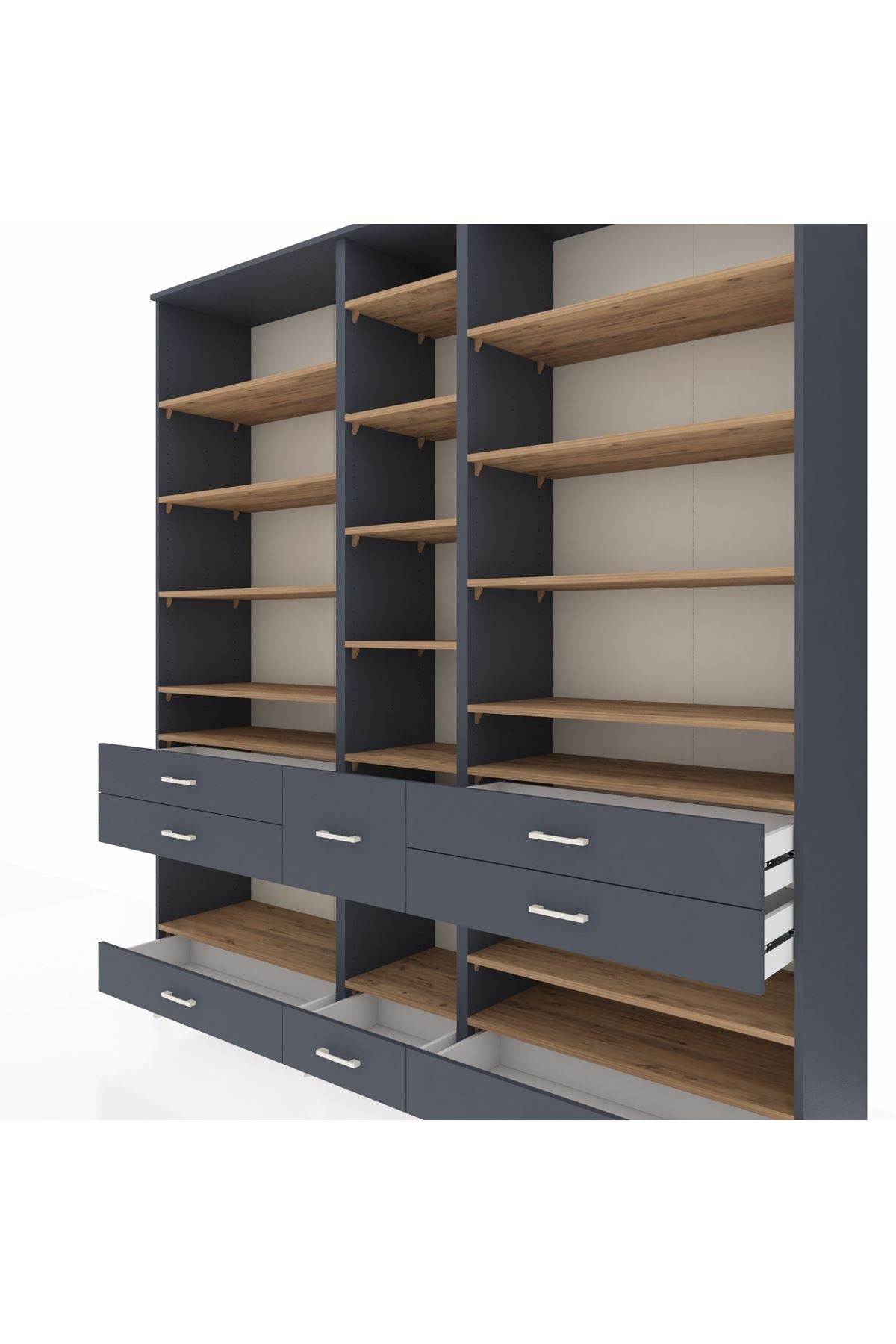 Hyperion Dolap 19 Raflı 8 Çekmeceli 220x44x243 Antrasit-Çam/Antrasit