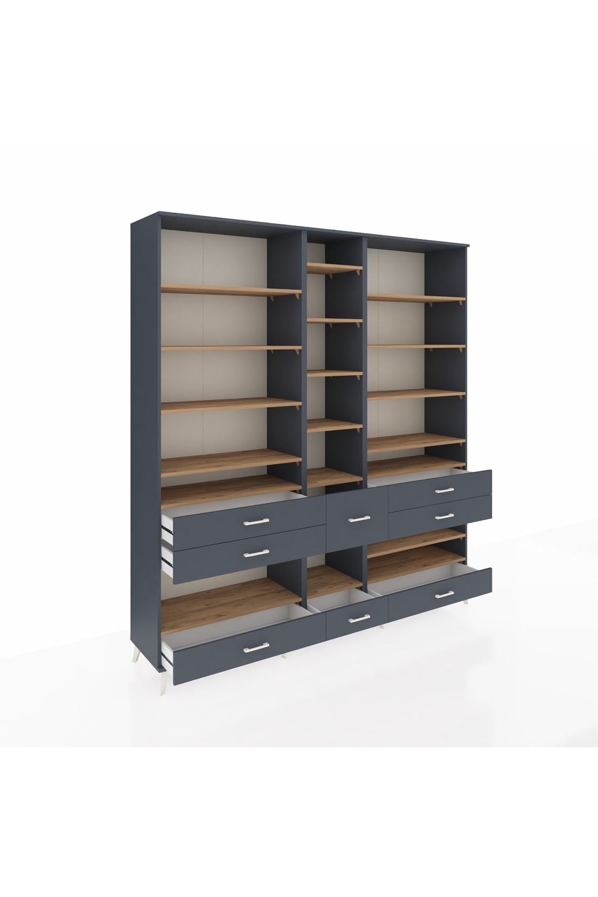 Hyperion Dolap 19 Raflı 8 Çekmeceli 220x44x243 Antrasit-Çam/Antrasit