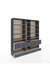 Hyperion Dolap 19 Raflı 8 Çekmeceli 220x44x243 Antrasit-Çam/Antrasit