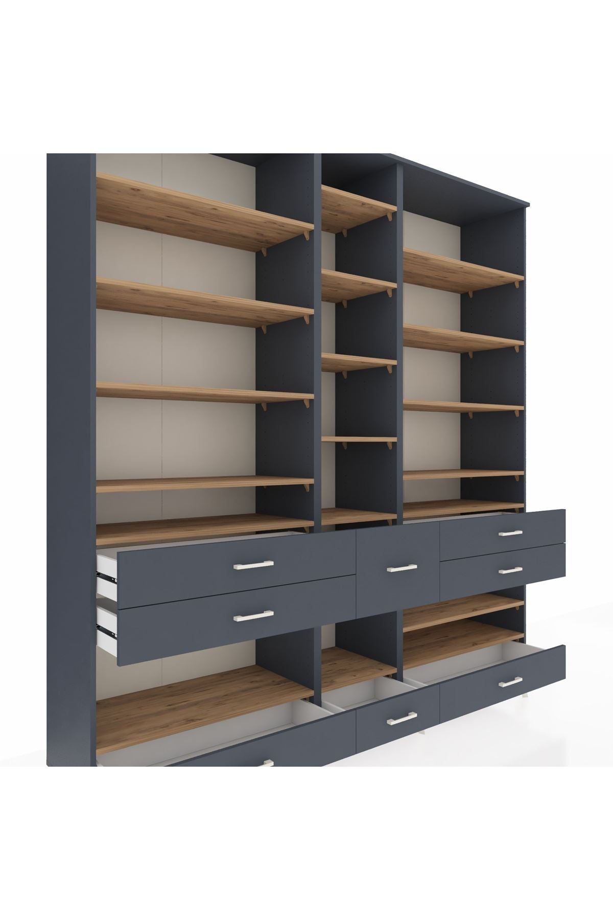 Hyperion Dolap 19 Raflı 8 Çekmeceli 220x44x243 Antrasit-Çam/Antrasit