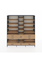 Hyperion Dolap 19 Raflı 8 Çekmeceli 220x44x243 Antrasit-Çam/Çam