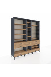 Hyperion Dolap 19 Raflı 8 Çekmeceli 220x44x243 Antrasit-Çam/Çam