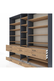 Hyperion Dolap 19 Raflı 8 Çekmeceli 220x44x243 Antrasit-Çam/Çam