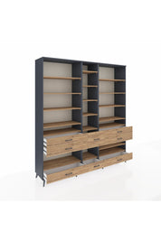 Hyperion Dolap 19 Raflı 8 Çekmeceli 220x44x243 Antrasit-Çam/Çam