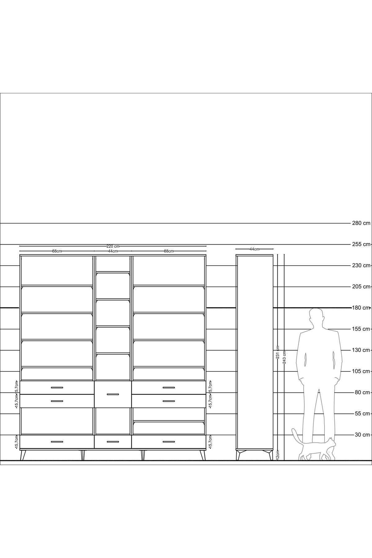Hyperion Dolap 19 Raflı 8 Çekmeceli 220x44x243 - S553M020V12B
