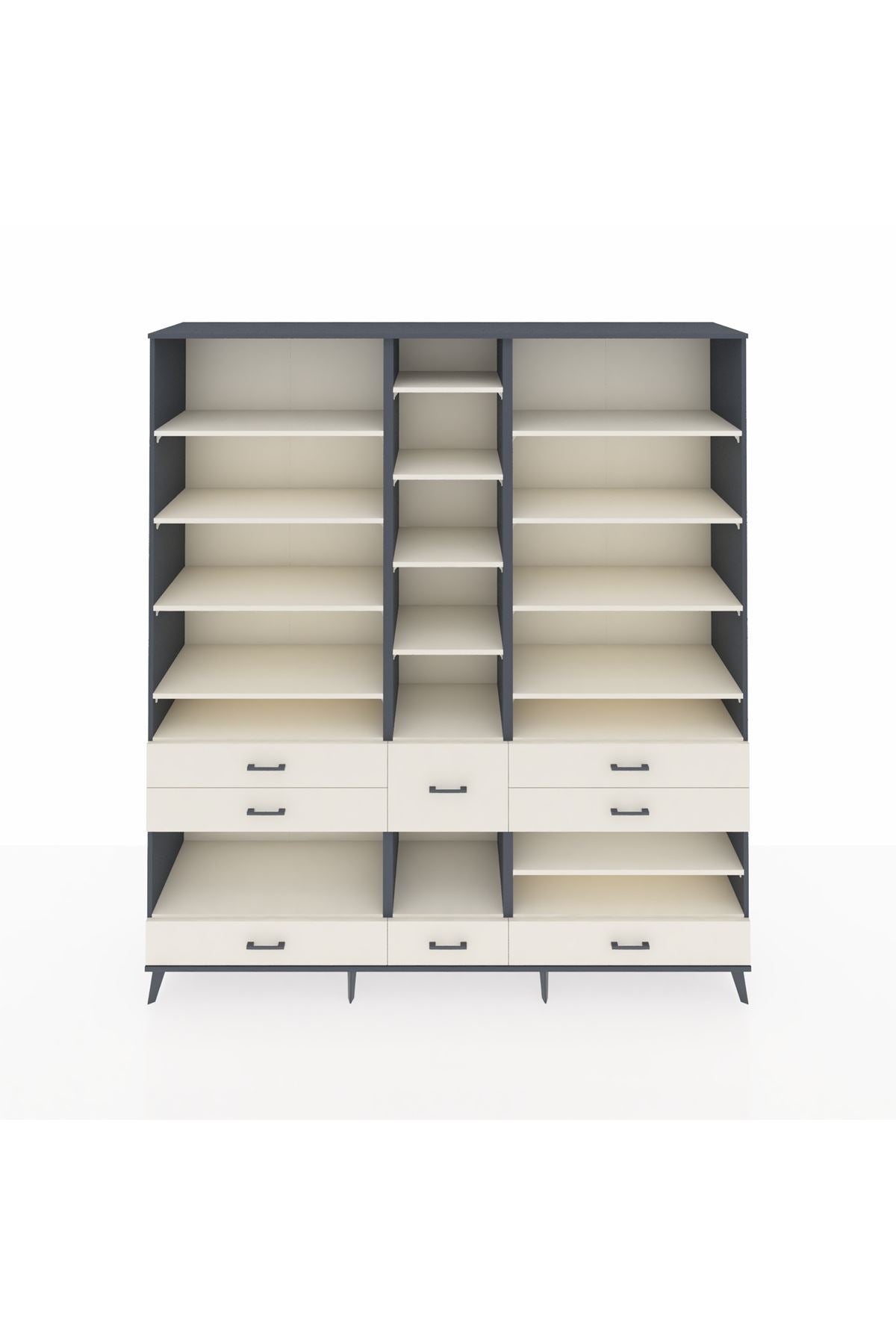 Hyperion Dolap 19 Raflı 8 Çekmeceli 220x44x243 Antrasit-Aytaşı/Aytaşı