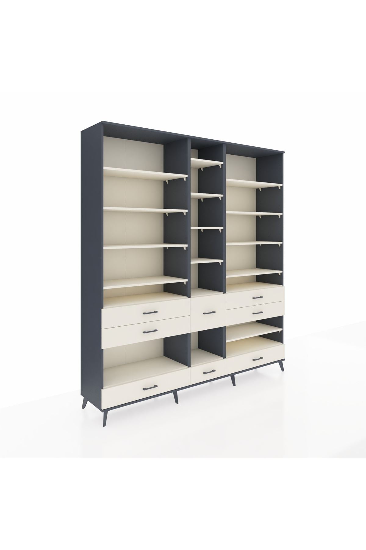 Hyperion Dolap 19 Raflı 8 Çekmeceli 220x44x243 Antrasit-Aytaşı/Aytaşı