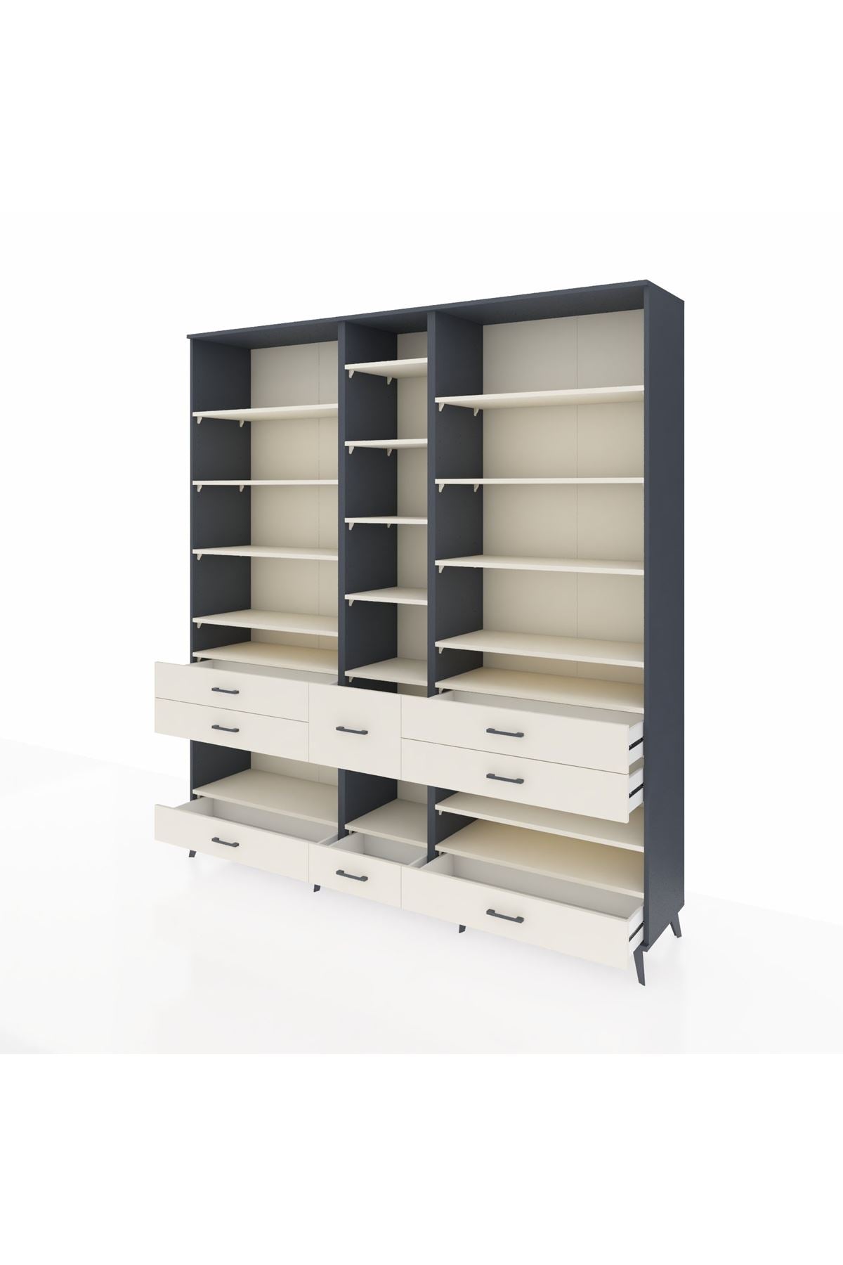 Hyperion Dolap 19 Raflı 8 Çekmeceli 220x44x243 Antrasit-Aytaşı/Aytaşı