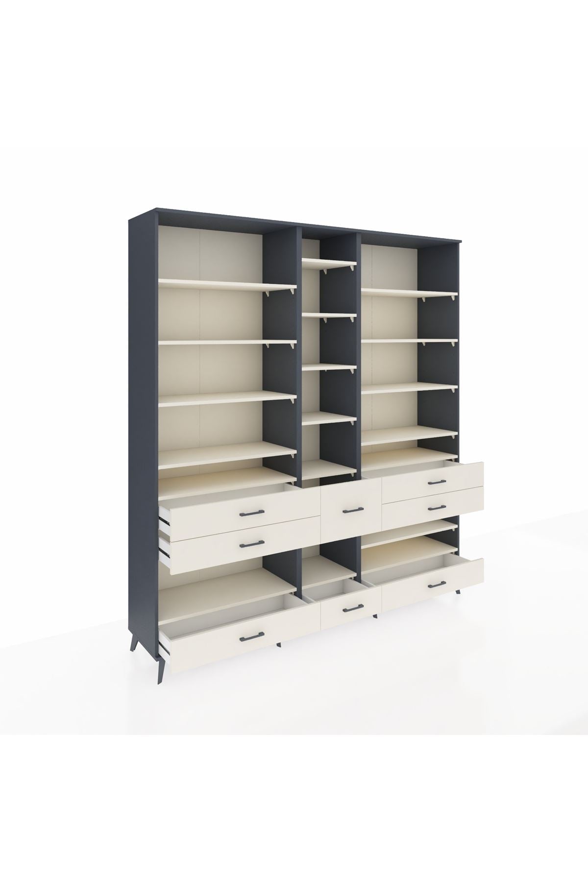 Hyperion Dolap 19 Raflı 8 Çekmeceli 220x44x243 Antrasit-Aytaşı/Aytaşı