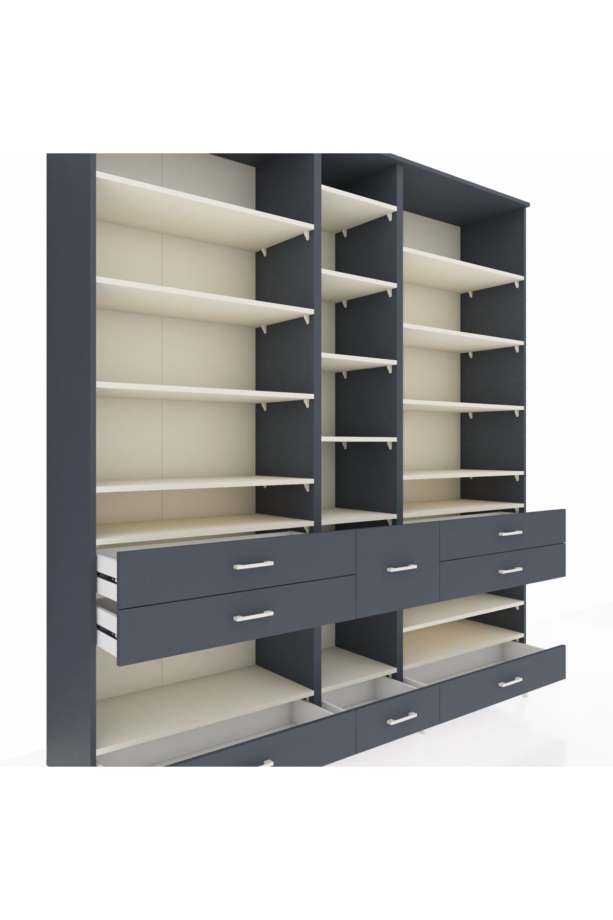 Hyperion Dolap 19 Raflı 8 Çekmeceli 220x44x243 Antrasit-Aytaşı/Antrasit