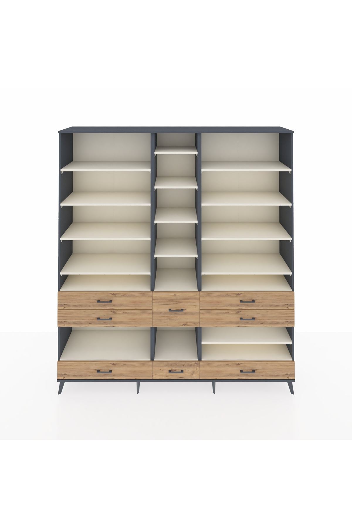 Hyperion Dolap 19 Raflı 8 Çekmeceli 220x44x243 Antrasit-Aytaşı/Çam