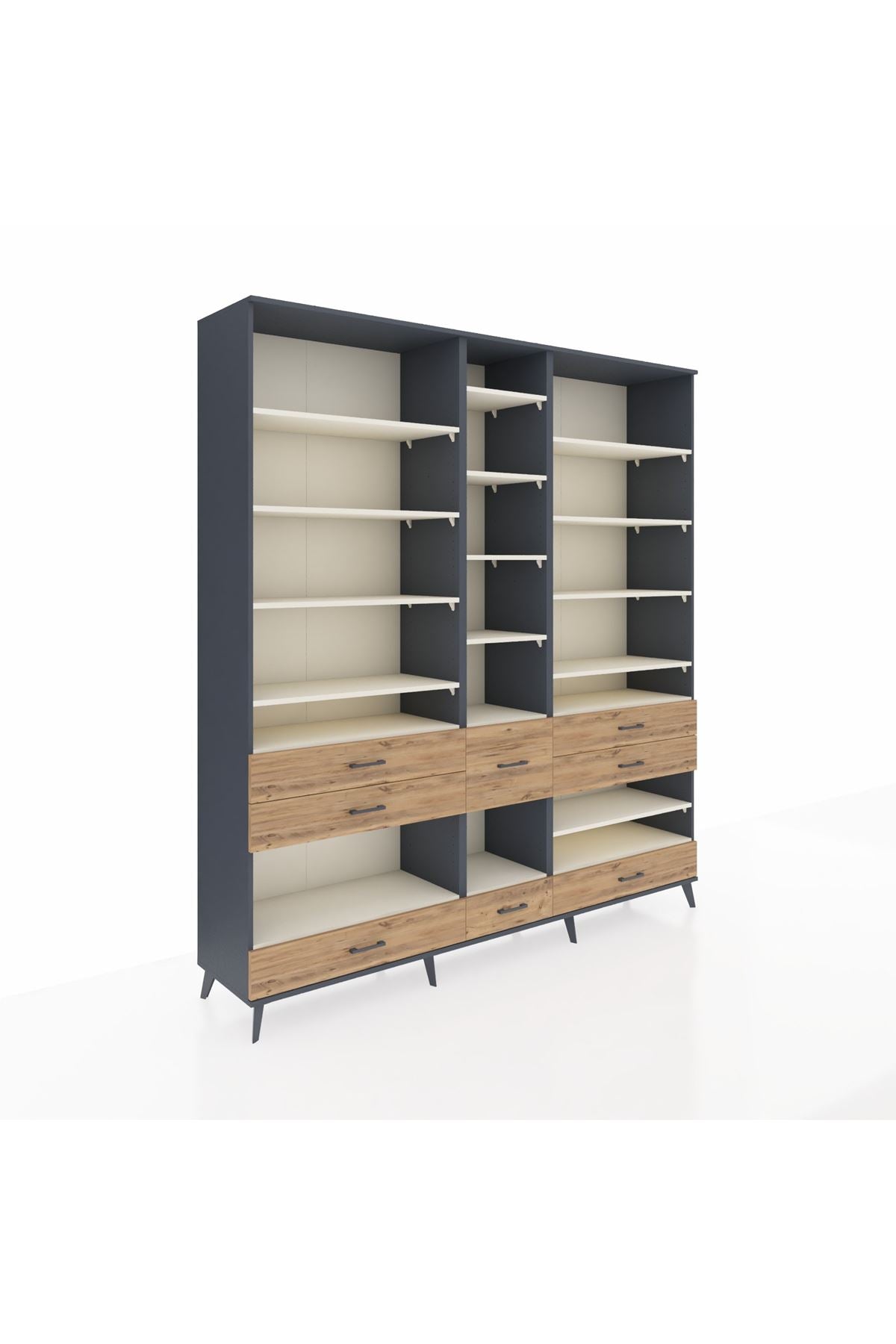 Hyperion Dolap 19 Raflı 8 Çekmeceli 220x44x243 Antrasit-Aytaşı/Çam