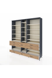 Hyperion Dolap 19 Raflı 8 Çekmeceli 220x44x243 Antrasit-Aytaşı/Çam