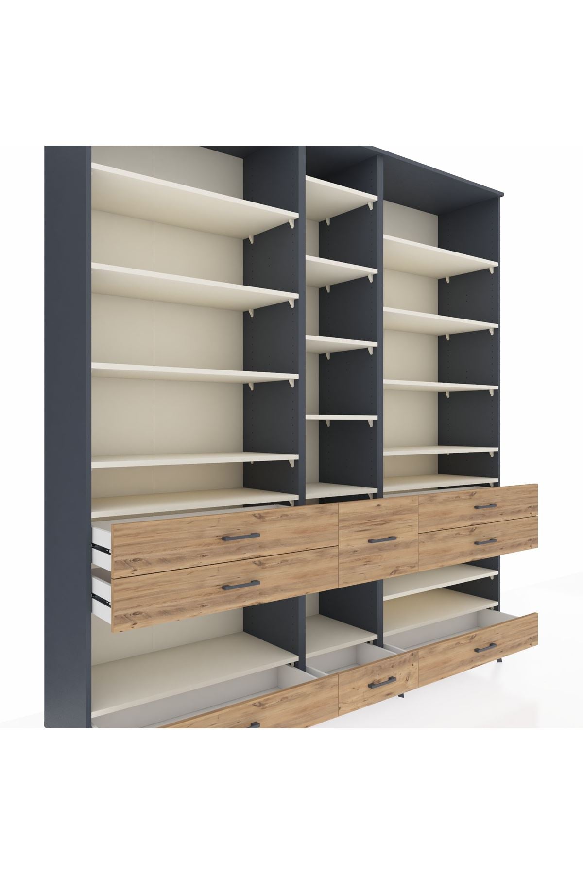 Hyperion Dolap 19 Raflı 8 Çekmeceli 220x44x243 Antrasit-Aytaşı/Çam