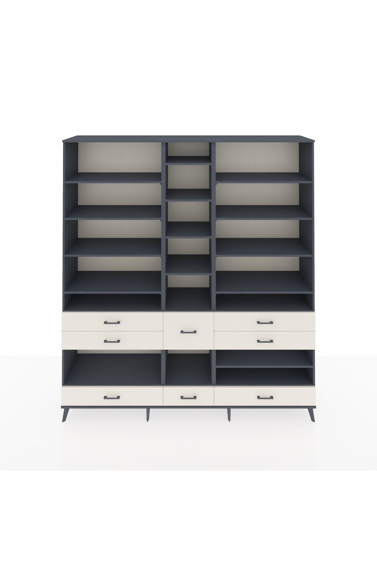 Hyperion Dolap 19 Raflı 8 Çekmeceli 220x44x243 Antrasit-Antrasit/Aytaşı