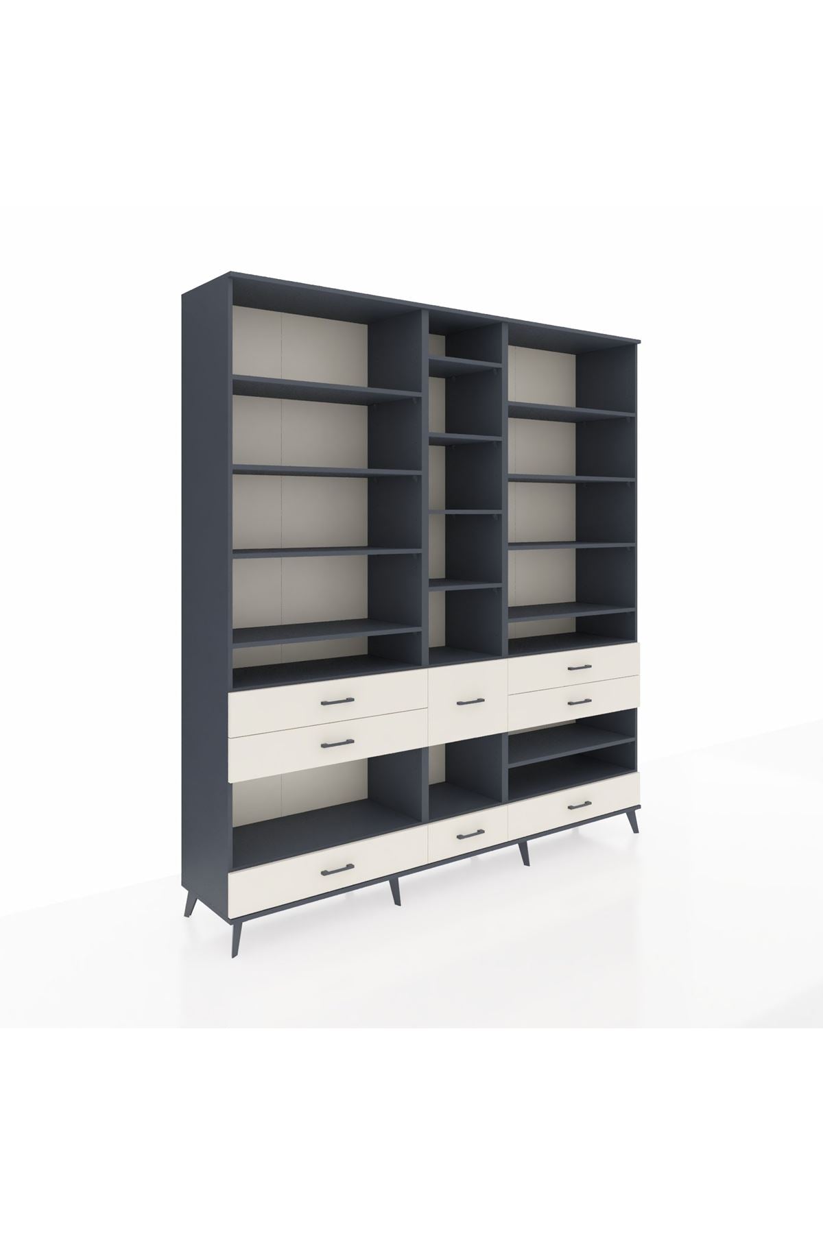 Hyperion Dolap 19 Raflı 8 Çekmeceli 220x44x243 Antrasit-Antrasit/Aytaşı