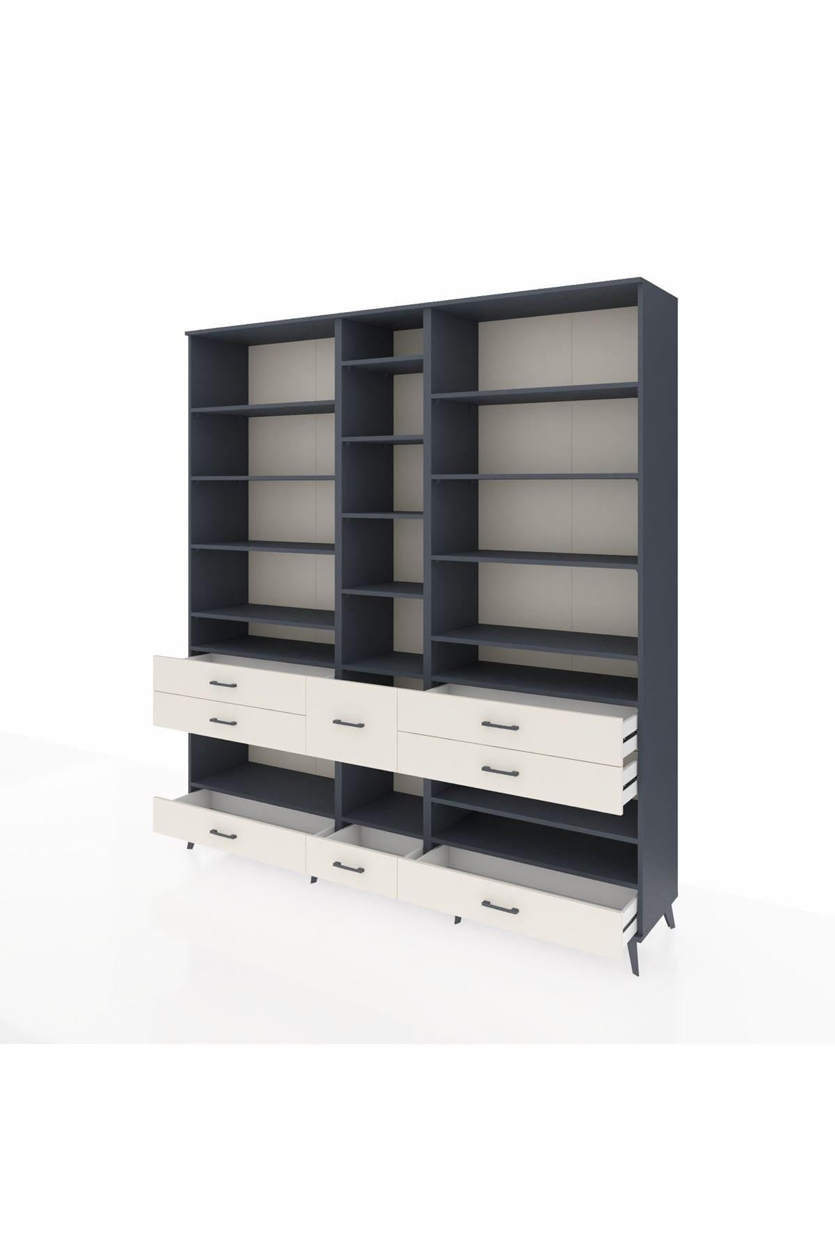 Hyperion Dolap 19 Raflı 8 Çekmeceli 220x44x243 Antrasit-Antrasit/Aytaşı