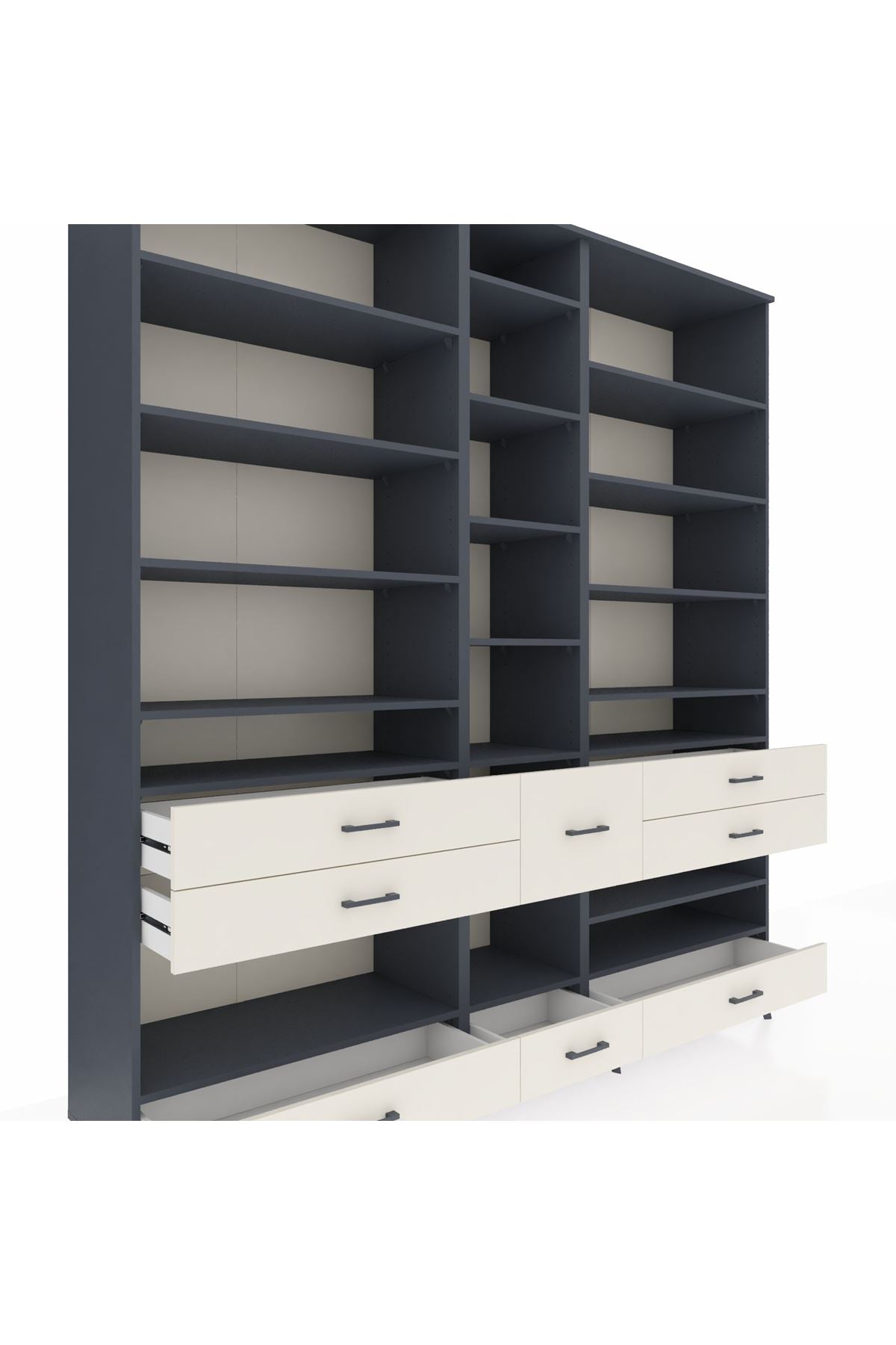Hyperion Dolap 19 Raflı 8 Çekmeceli 220x44x243 Antrasit-Antrasit/Aytaşı