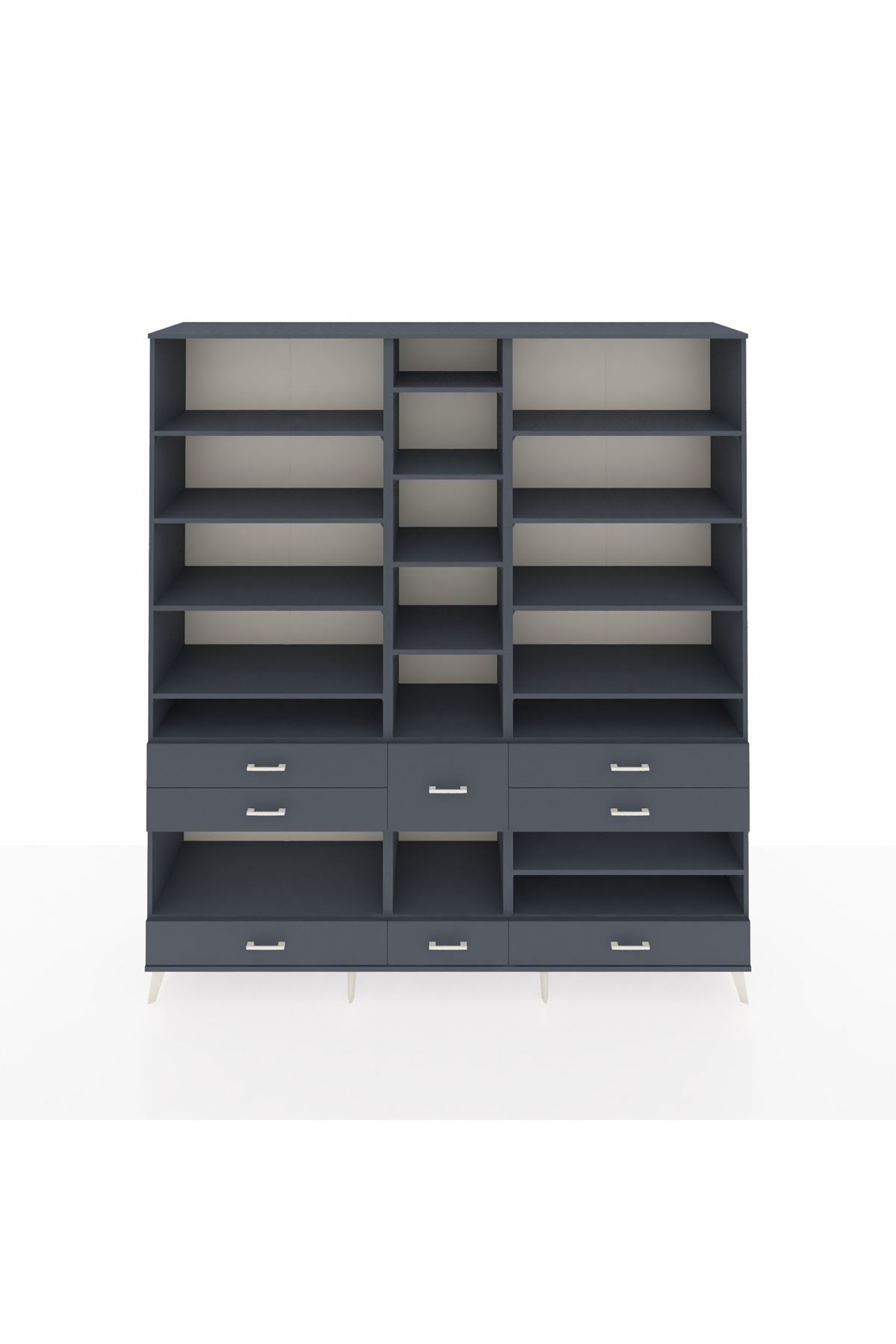 Hyperion Dolap 19 Raflı 8 Çekmeceli 220x44x243 Antrasit-Antrasit/Antrasit