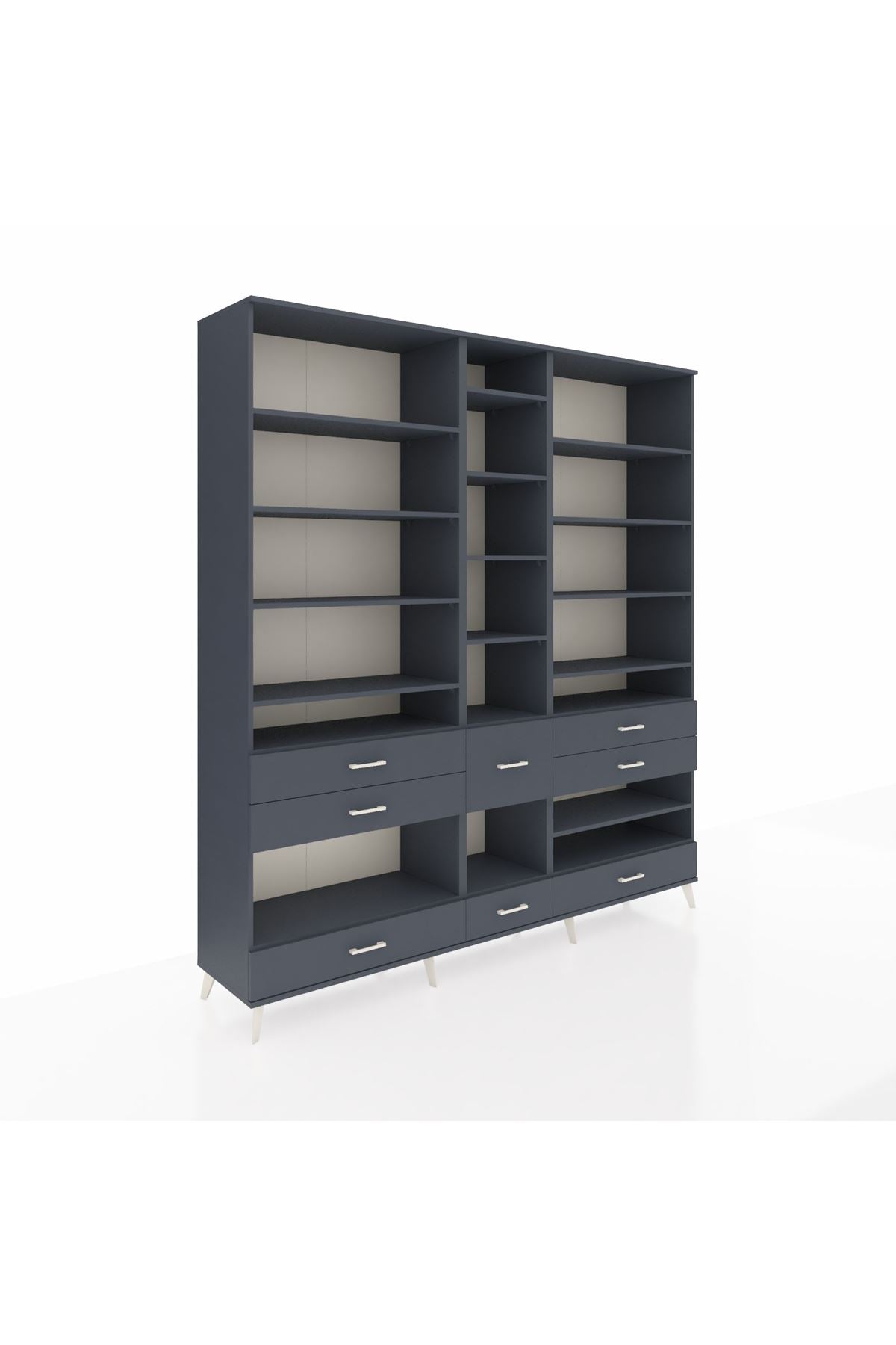 Hyperion Dolap 19 Raflı 8 Çekmeceli 220x44x243 Antrasit-Antrasit/Antrasit