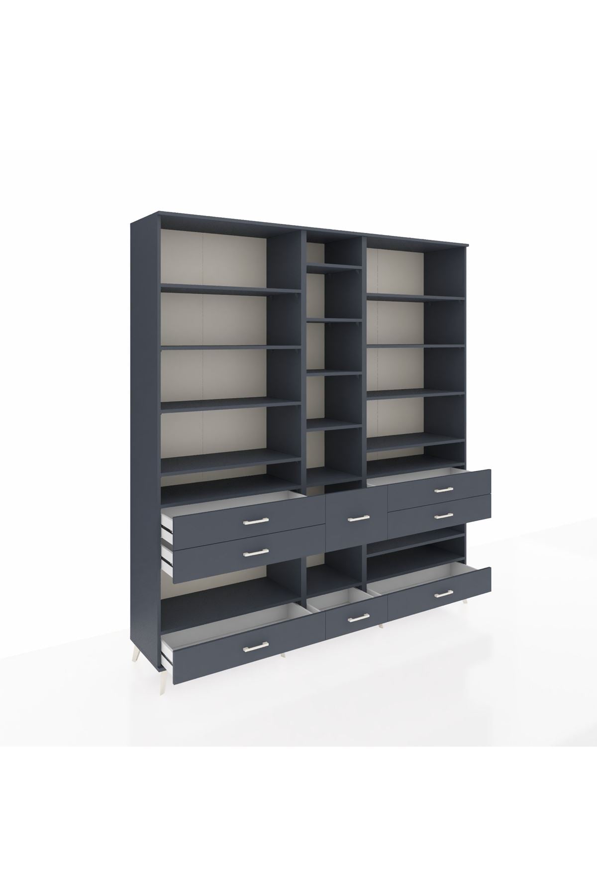 Hyperion Dolap 19 Raflı 8 Çekmeceli 220x44x243 Antrasit-Antrasit/Antrasit