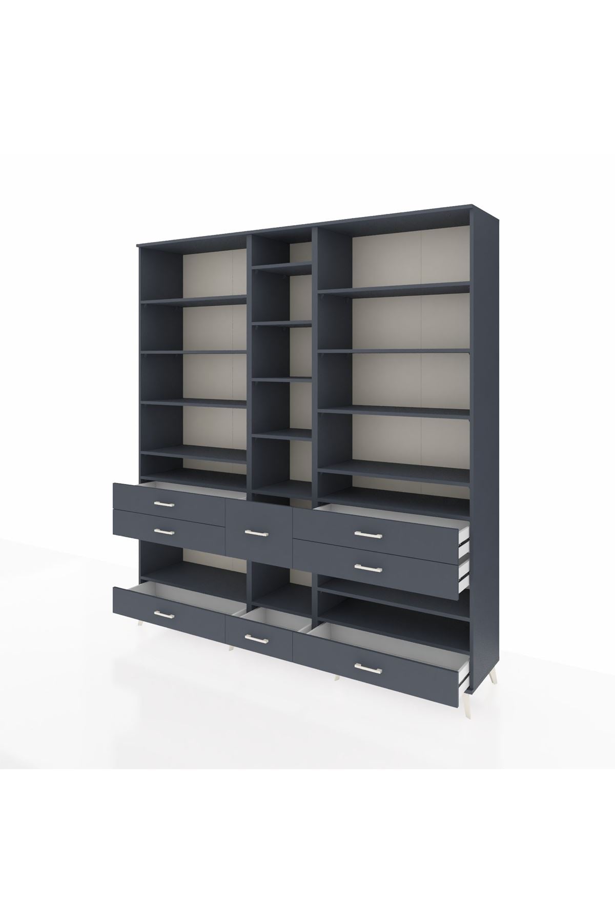 Hyperion Dolap 19 Raflı 8 Çekmeceli 220x44x243 Antrasit-Antrasit/Antrasit