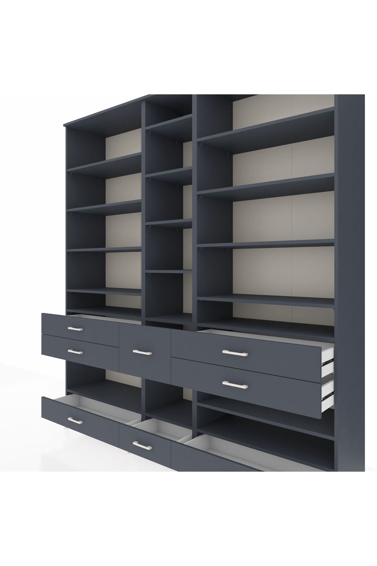 Hyperion Dolap 19 Raflı 8 Çekmeceli 220x44x243 Antrasit-Antrasit/Antrasit