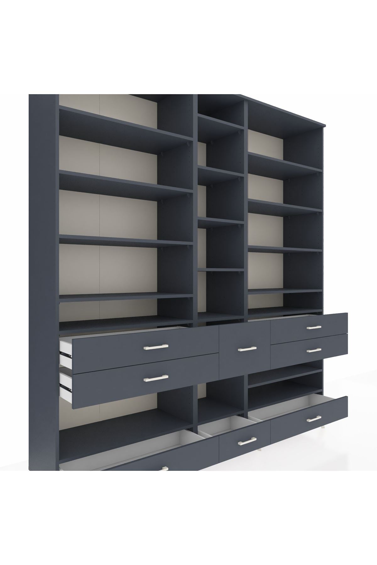 Hyperion Dolap 19 Raflı 8 Çekmeceli 220x44x243 Antrasit-Antrasit/Antrasit
