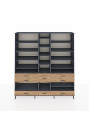 Hyperion Dolap 19 Raflı 8 Çekmeceli 220x44x243 Antrasit-Antrasit/Çam