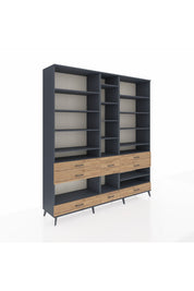 Hyperion Dolap 19 Raflı 8 Çekmeceli 220x44x243 Antrasit-Antrasit/Çam