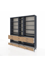 Hyperion Dolap 19 Raflı 8 Çekmeceli 220x44x243 Antrasit-Antrasit/Çam