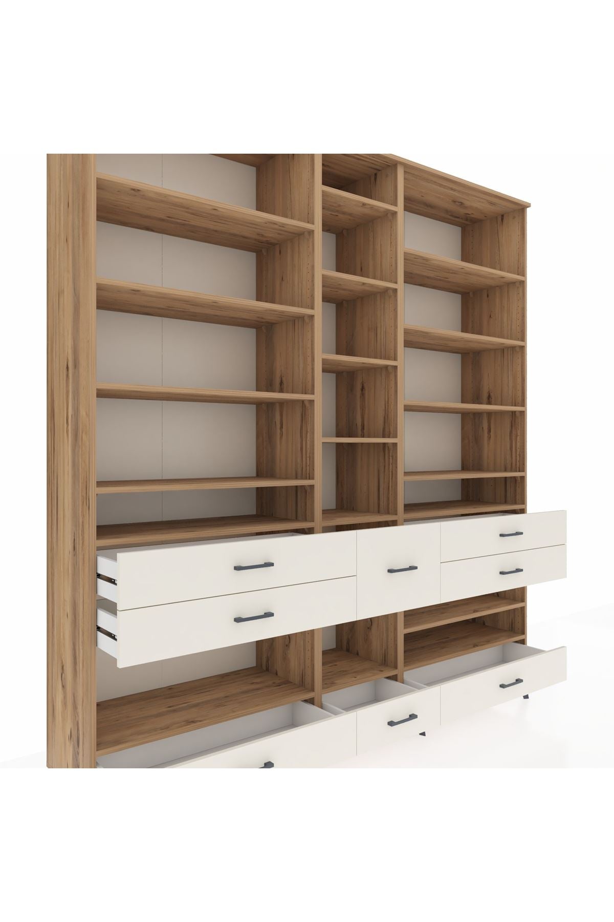 Hyperion Dolap 19 Raflı 8 Çekmeceli 220x44x243 Çam-Çam/Aytaşı