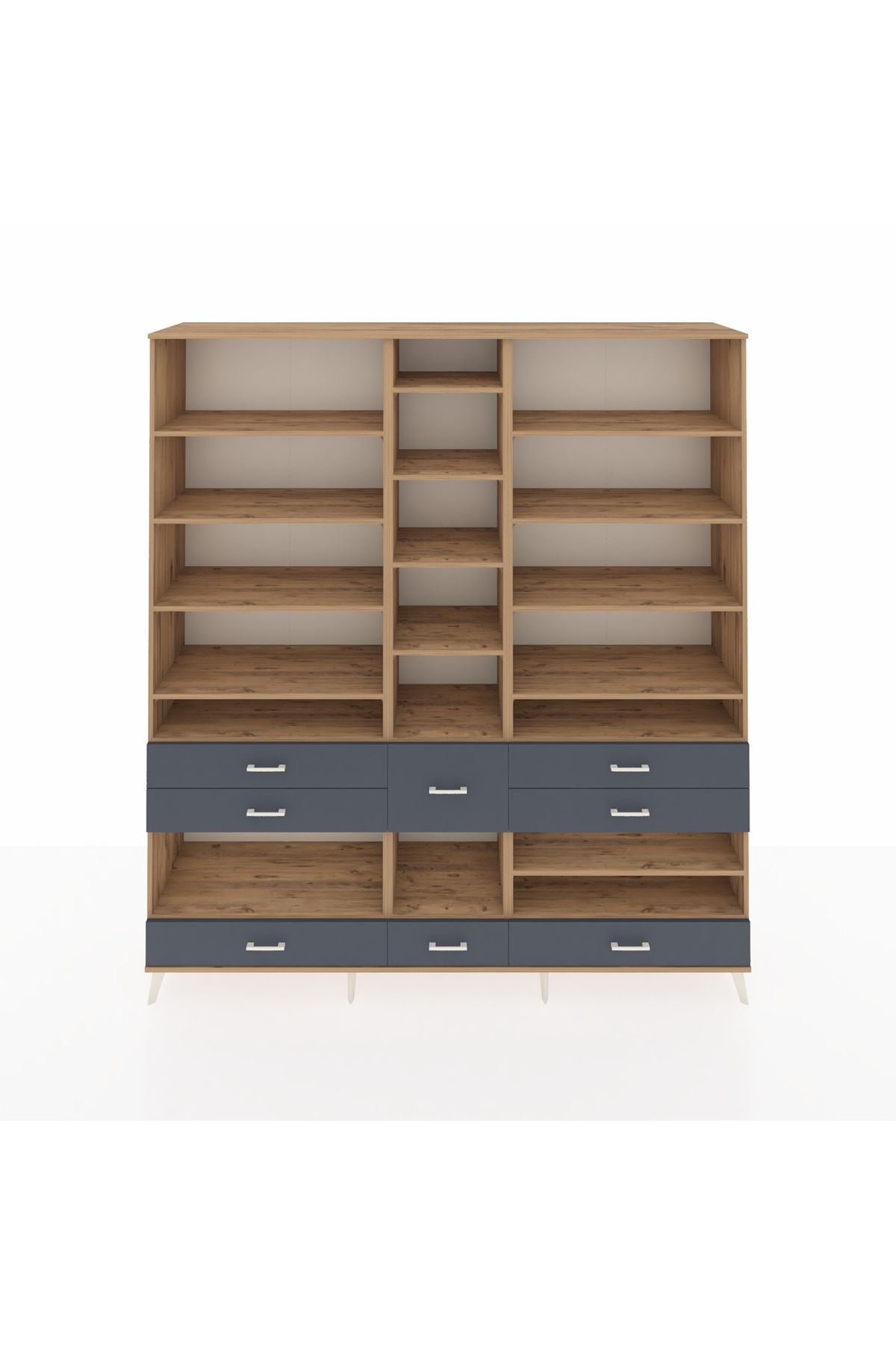 Hyperion Dolap 19 Raflı 8 Çekmeceli 220x44x243 Çam-Çam/Antrasit