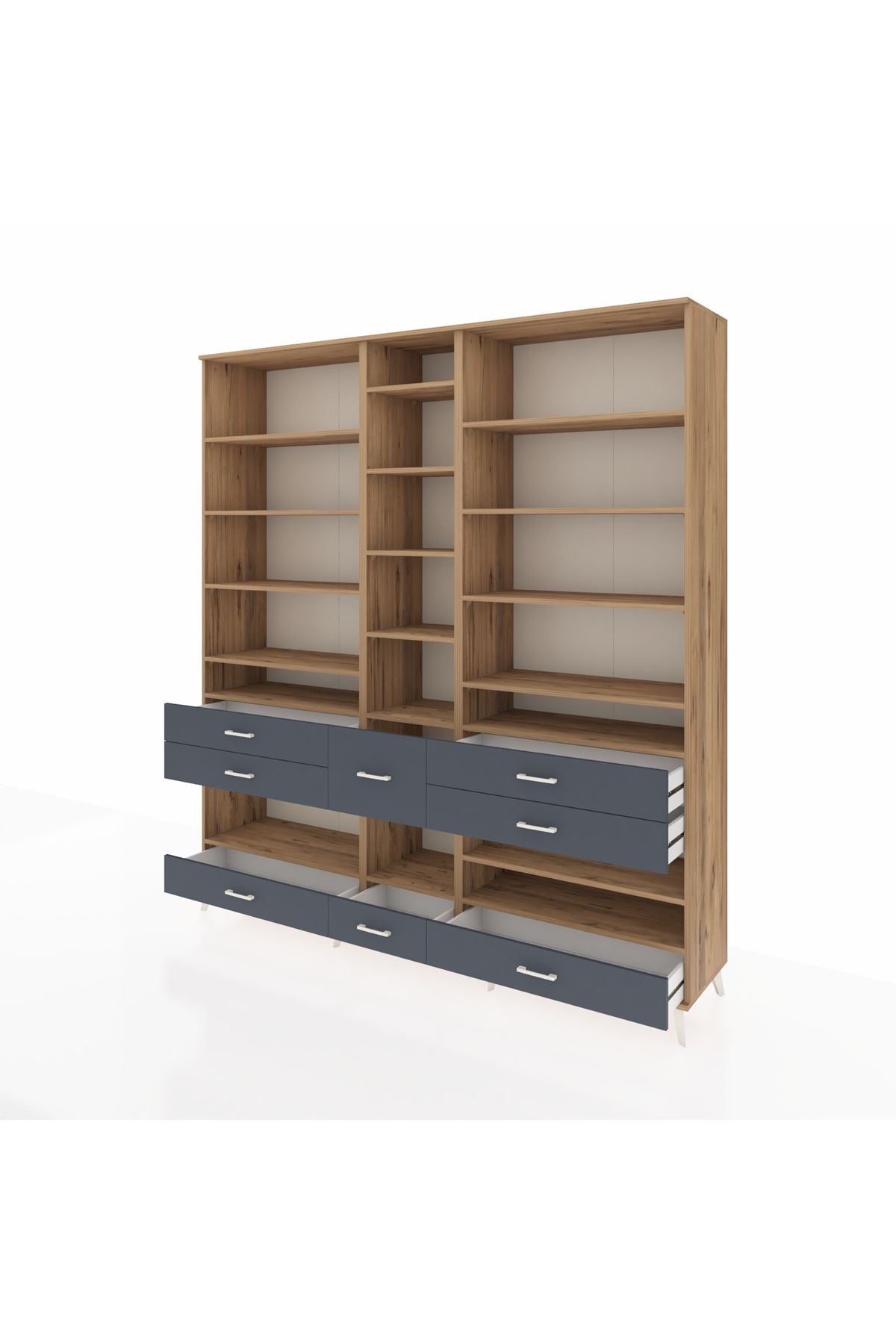 Hyperion Dolap 19 Raflı 8 Çekmeceli 220x44x243 Çam-Çam/Antrasit