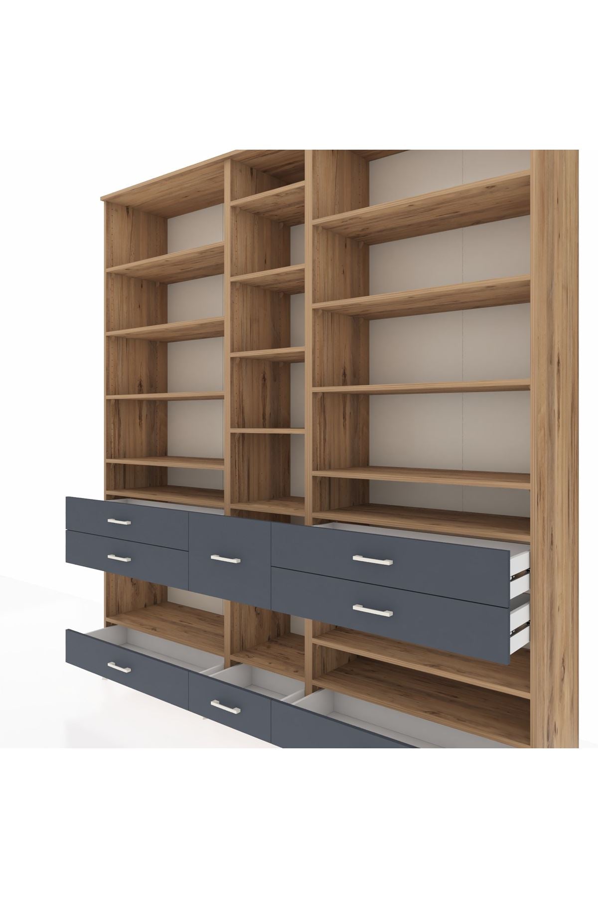 Hyperion Dolap 19 Raflı 8 Çekmeceli 220x44x243 Çam-Çam/Antrasit