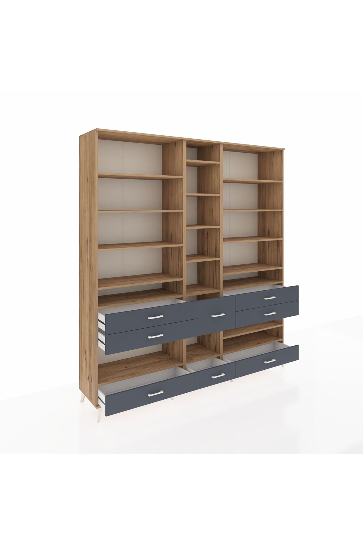 Hyperion Dolap 19 Raflı 8 Çekmeceli 220x44x243 Çam-Çam/Antrasit