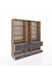 Hyperion Dolap 19 Raflı 8 Çekmeceli 220x44x243 Çam-Çam/Antrasit