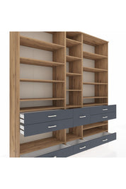 Hyperion Dolap 19 Raflı 8 Çekmeceli 220x44x243 Çam-Çam/Antrasit