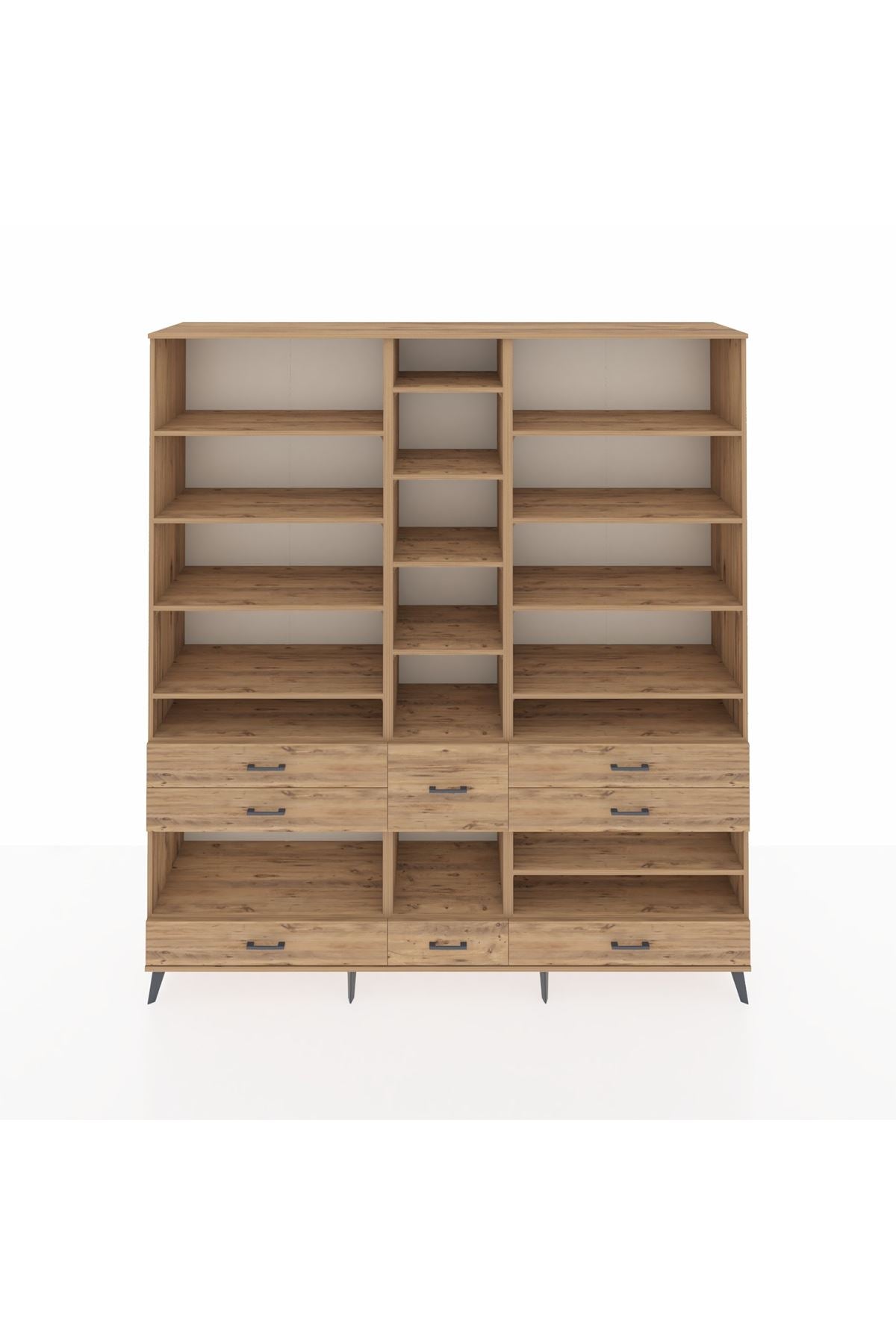 Hyperion Dolap 19 Raflı 8 Çekmeceli 220x44x243 Çam-Çam/Çam