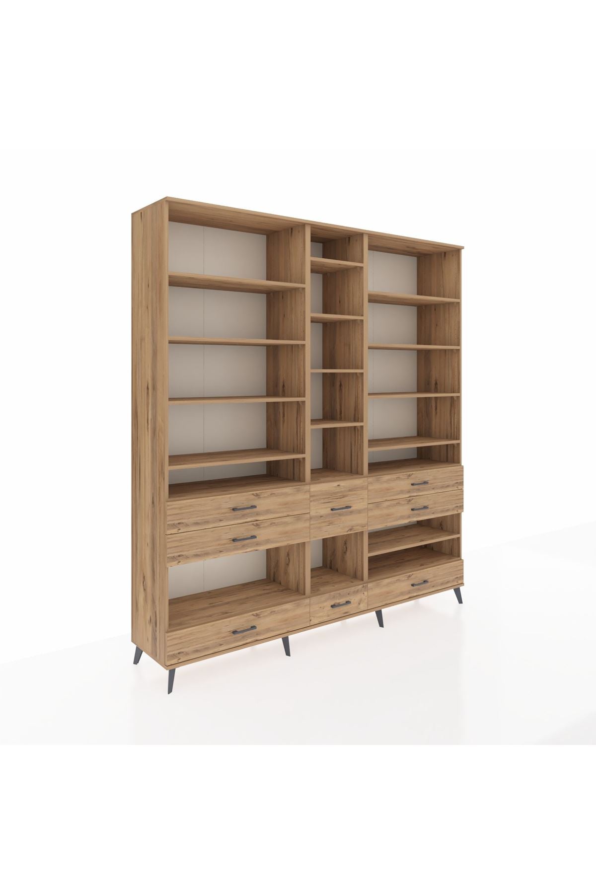 Hyperion Dolap 19 Raflı 8 Çekmeceli 220x44x243 Çam-Çam/Çam