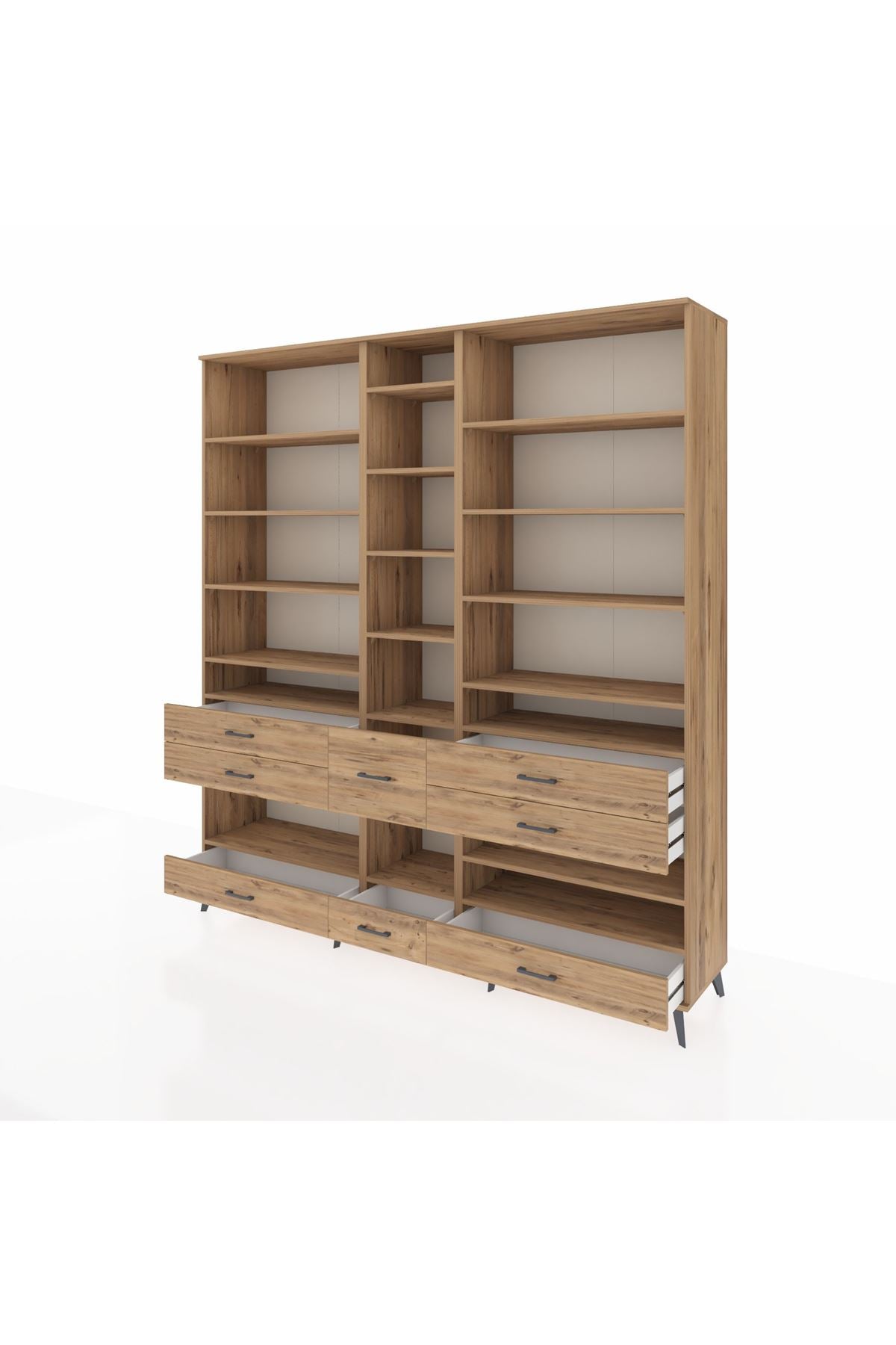 Hyperion Dolap 19 Raflı 8 Çekmeceli 220x44x243 Çam-Çam/Çam