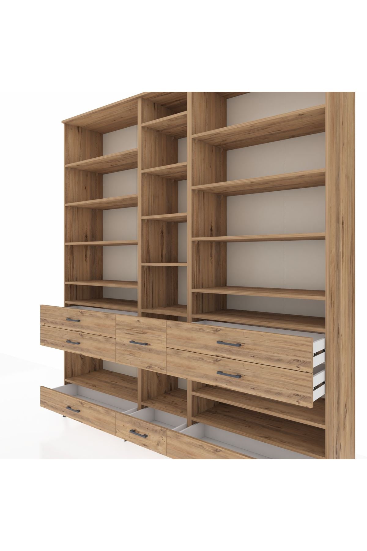 Hyperion Dolap 19 Raflı 8 Çekmeceli 220x44x243 Çam-Çam/Çam